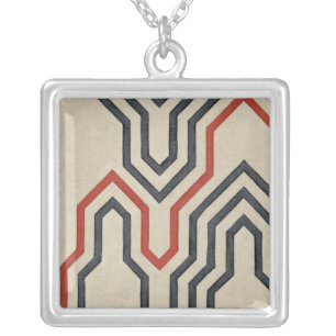 Collar Plateado Líneas gráficas azul y naranja