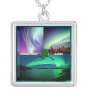 Collar Plateado Luces boreales del Collage de Alaska