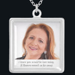 Collar Plateado Madre de novia en el cielo, Boda conmemorativo<br><div class="desc">Usa este hermoso collar conmemorativo de fotos de la Madre de la Novia en tu día de boda para sentir el amor que compartiste con ella y mantenerla cerca en tu día especial. Añade tu propio texto especial, o usa la frase como se muestra "Sé que estarías aquí hoy si...</div>