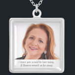 Collar Plateado Madre de novia en el cielo, Boda conmemorativo<br><div class="desc">Usa este hermoso collar conmemorativo de fotos de la Madre de la Novia en tu día de boda para sentir el amor que compartiste con ella y mantenerla cerca en tu día especial. Añade tu propio texto especial, o usa la frase como se muestra "Sé que estarías aquí hoy si...</div>