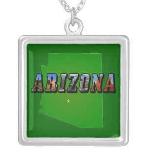 Collar Plateado Mapa de Arizona y texto de imagen