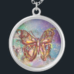 Collar Plateado MARIPOSA EN BOMBAS , azul<br><div class="desc">Mariposa elegante y colorida. Pintura con Relieve metalizado dorado y plateado.</div>