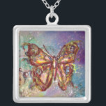 Collar Plateado MARIPOSA EN BOMBAS , azul<br><div class="desc">Mariposa elegante y colorida. Pintura con Relieve metalizado dorado y plateado.</div>