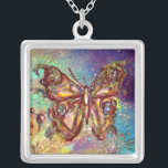 Collar Plateado MARIPOSA EN BOMBAS , verde azul<br><div class="desc">Mariposa elegante y colorida. Pintura con Relieve metalizado dorado y plateado.</div>