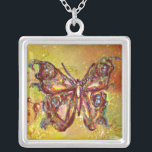 Collar Plateado MARIPOSA EN ESPALOS , amarillo marrón<br><div class="desc">Mariposa elegante y colorida. Pintura con Relieve metalizado dorado y plateado.</div>
