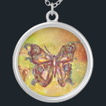 Collar Plateado MARIPOSA EN ESPALOS , amarillo marrón<br><div class="desc">Mariposa elegante y colorida. Pintura con Relieve metalizado dorado y plateado.</div>