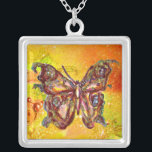 Collar Plateado MARIPOSA EN ESPALOS , rojo amarillo<br><div class="desc">Mariposa elegante y colorida. Pintura con Relieve metalizado dorado y plateado.</div>