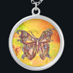 Collar Plateado MARIPOSA EN ESPALOS , rojo amarillo<br><div class="desc">Mariposa elegante y colorida. Pintura con Relieve metalizado dorado y plateado.</div>