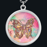 Collar Plateado MARIPOSA EN RODILLAS , verde rosa<br><div class="desc">Mariposa elegante y colorida. Pintura con Relieve metalizado dorado y plateado.</div>