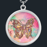 Collar Plateado MARIPOSA EN RODILLAS , verde rosa<br><div class="desc">Mariposa elegante y colorida. Pintura con Relieve metalizado dorado y plateado.</div>