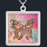 Collar Plateado MARIPOSA EN RODILLAS , verde rosa<br><div class="desc">Mariposa elegante y colorida. Pintura con Relieve metalizado dorado y plateado.</div>