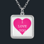 Collar Plateado Me Encanta Tu Corazón Rosa<br><div class="desc">Esto es personalizado,  te amo el lindo collar de corazón rosado.</div>