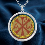 Collar Plateado Medallón Chi Rho / Alpha Omega de SNV 36<br><div class="desc">Este pequeño detalle de un medallón, tomado de una imagen antigua de San Cecilia (SNV 36) q.v., está lleno de simbolismo cristiano. El Chi Rho y el Alpha y Omega son, además de la cruz y el pescado, dos de los símbolos cristianos más antiguos. El Chi Rho, también conocido como...</div>