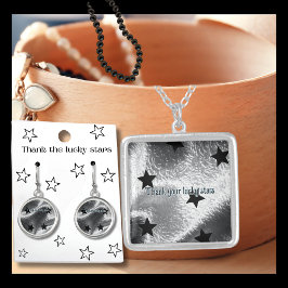 Collar Plateado Moda "Gracias a tus afortunadas estrellas" Gris br