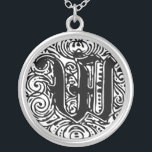 Collar Plateado Monarquia Monograma W Alfabeto inicial W<br><div class="desc">Letra minúscula monograma llamada monarquia. Texto de estilo victoriano vintage. Personalizar esto con tu obra de arte o texto. Transferir este diseño a cualquier producto.</div>