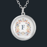 Collar Plateado Monograma Color de caída amarillo, azul rojo Naran<br><div class="desc">Un hermoso collar de plata o una cesta llena de colores otoñales,  naranjas,  azules,  rojos,  tostados,  amarillos. Añade tu monograma para personalizarlo. Hace un gran regalo para las madres,  las hijas,  la dama de honor,  cualquier mujer.</div>