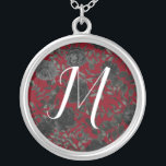 Collar Plateado Monograma de Boda gótico Rosa rojo y negro<br><div class="desc">Nuestros rosas florales negros y rojos de boda gótico collar regalos de dama de honor están hechos para concordar con la Gótica Colección de Bodas Rosas Rojo y Negro. El negro oscuro y el rojo profundo contrastan con la abundancia de motivos florales oscuros. El monograma de letras de guiones da...</div>