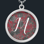 Collar Plateado Monograma de Boda gótico Rosa rojo y negro<br><div class="desc">Nuestros rosas florales negros y rojos de boda gótico collar regalos de dama de honor están hechos para concordar con la Gótica Colección de Bodas Rosas Rojo y Negro. El negro oscuro y el rojo profundo contrastan con la abundancia de motivos florales oscuros. El monograma de letras de guiones da...</div>