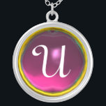 Collar Plateado Monograma De Gema Ametista Rosa<br><div class="desc">Diseño elegante y único con piedra de piedra. Modelación y renderización de nodrizas muy precisas en el estudio 3D Max de Bulgan Lumini.Parte de la serie Hyper Talismans.</div>