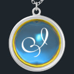 Collar Plateado Monograma de gema azul zafiro<br><div class="desc">Diseño elegante y único con piedra de piedra. Modelación y renderización de nodrizas muy precisas en el estudio 3D Max de Bulgan Lumini.Parte de la serie Hyper Talismans.</div>