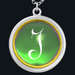 Collar Plateado Monograma de gema esmeralda verde<br><div class="desc">Diseño elegante y único con piedra de piedra. Modelación y renderización de nodrizas muy precisas en el estudio 3D Max de Bulgan Lumini.Parte de la serie Hyper Talismans.</div>