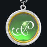 Collar Plateado Monograma de gema verde esmeralda<br><div class="desc">Diseño elegante y único con piedra de piedra. Modelación y renderización de nodrizas muy precisas en el estudio 3D Max de Bulgan Lumini.Parte de la serie Hyper Talismans.</div>