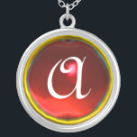 Collar Plateado Monograma de goma roja<br><div class="desc">Diseño elegante y único con piedra de piedra. Modelación y renderización de nodrizas muy precisas en el estudio 3D Max de Bulgan Lumini.Parte de la serie Hyper Talismans.</div>