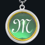 Collar Plateado Monograma de Jade Gem<br><div class="desc">Diseño elegante y único con piedra de piedra. Modelación y renderización de nodrizas muy precisas en el estudio 3D Max de Bulgan Lumini.Parte de la serie Hyper Talismans.</div>
