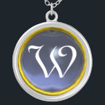 Collar Plateado Monograma de la gema de Topacio Azul<br><div class="desc">Diseño elegante y único con piedra de piedra. Modelación y renderización de nodrizas muy precisas en el estudio 3D Max de Bulgan Lumini.Parte de la serie Hyper Talismans.</div>