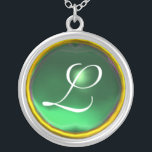 Collar Plateado Monograma del juego de jade verde<br><div class="desc">Diseño elegante y único con piedra de piedra. Modelación y renderización de nodrizas muy precisas en el estudio 3D Max de Bulgan Lumini.Parte de la serie Hyper Talismans.</div>