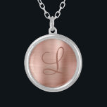 Collar Plateado Monograma Metalizado cepillado de oro Rosa de moda<br><div class="desc">Este collar de moda presenta un gran monograma de escritura sobre un fondo de textura metálica subió de oro. Un regalo exclusivo para chicas por 16 dulces cumpleaños,  vacaciones y cualquier ocasión especial. Diseñado sólo para ti por Extreme Tees!</div>