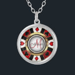 Collar Plateado Monograma negro, rojo y oro El estilo de Las Vegas<br><div class="desc">Collar monograma. Diseño Monograma Negro, Rojo y Oro de Las Vegas, listo para su personalización. Nota ✔: No es necesario cambiar todas las áreas de plantilla. 📌 Si necesita una mayor personalización, haga clic en el botón "Haga clic para más Personalizares" o "Personalizar o Editar diseño" y utilice nuestra herramienta...</div>