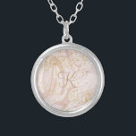 Collar Plateado Monograma Purpurina de oro de giro de mármol rosa<br><div class="desc">Monogramado Patrón giratorio de mármol rosa y blanco personalizado con collar plateado purpurina dorado</div>
