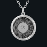 Collar Plateado Monograma Zebra Imprimir negro gris plateado trenz<br><div class="desc">Monograma de este collar de plata de impresión de cebra negra y gris-plateado. Hace un gran regalo para ella,  o para sus damas de honor.</div>