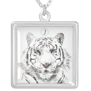Collar Plateado Nacimiento original del tigre acuarela chino