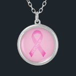 Collar Plateado Nombre de costumbre para la concienciación sobre e<br><div class="desc">Sensibilización sobre el cáncer de mama con cinta rosada nombre de costumbre Silver Plated Necklace. Diseño de logotipo personalizado. Añade tu propio texto de apoyo a tu personalizado,  cita de guerrero o nombre de superviviente.</div>