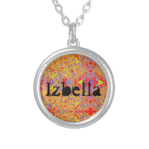 Collar Plateado Nombre de Izbella con fondo artístico abstracto