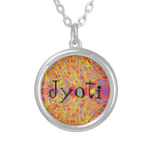 Collar Plateado Nombre de Jyoti en fondo abstracto del garabato