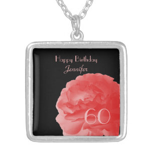 Collar Plateado Nombre personalizado Coral Pink Rose 60 cumpleaños