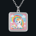 Collar Plateado Nombre personalizado de arcoiris de Cuestionario d<br><div class="desc">Esta creación caprichosa aporta un toque de magia a tu mundo. Ya sea una pieza decorativa para la habitación de su hijo o un regalo delicioso,  que este bebé unicornio y arcoíris le den un toque de alegría a su día con su encanto místico. 🌈 ✨ 🦄</div>