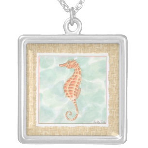 Collar Plateado Ocean Naranja Seahorse