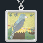 Collar Plateado Pájaro colorido en un cable<br><div class="desc">¿Te sientes artística? Este collage de muchos patrones y colores diferentes que representan a un pájaro en un alambre encantará a cualquier amante del arte moderno. Pon algo de color en tu vida y en cualquiera de tus productos favoritos de Zazzle hoy!</div>