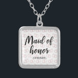 Collar Plateado Patrón y nombre del anillo del Boda de Honor<br><div class="desc">Patrón de anillo de Boda de Maid de Honor y collar de nombre.</div>