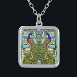 Collar Plateado Peacock de vidrio de estilo Art Nouveau de Tiffany<br><div class="desc">Pintura pintada de colores. Un regalo de amor.</div>