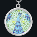 Collar Plateado Peacocks de Art Nouveau<br><div class="desc">Peacock de estilo Art Nouveau azul y verde</div>