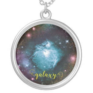 Collar Plateado Personalizado Galaxy Nebula Planeta Hubble Mascota