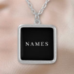 Collar Plateado Personalizado negro simple Agregar su nombre elega<br><div class="desc">Simple Personalizado Negro Añade tu nombre Elegante Diseño para cualquiera.</div>