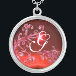 Collar Plateado PINCHAS MÁGICAS EN Monograma ROJO , Ruby<br><div class="desc">Elegante,  único y colorido diseño,  florecientes,  flores y flores en primavera. Pintura acuarela con Relieve metalizado dorado y plateado.</div>