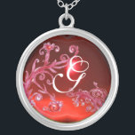 Collar Plateado PINCHAS MÁGICAS EN Monograma ROJO , Ruby<br><div class="desc">Elegante,  único y colorido diseño,  florecientes,  flores y flores en primavera. Pintura acuarela con Relieve metalizado dorado y plateado.</div>