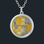 Collar Plateado pintura de arte abstracto gris amarillo<br><div class="desc">pintura de arte abstracto gris amarillo</div>